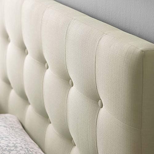 Modway Emily Tufted Button Linen Fabric Upholstered Queen Headboard in Ivory