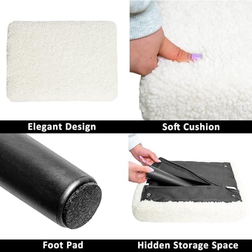 CAROLMADE Ottoman Foot Rest, Sherpa Small Ottoman Foot Stool with Legs Modern Footstool Ottomans for Living Room Entryway Office, Soft White