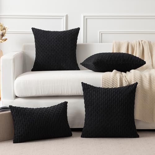 Kevin Textile Soft Corduroy 16x16 Inch Pillow Covers 2 Pack, Black