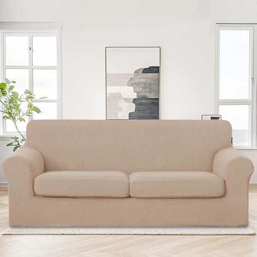 U-NICE HOME 3 Pieces Stretch Couch Cover Sofa Slipcover, Camel
