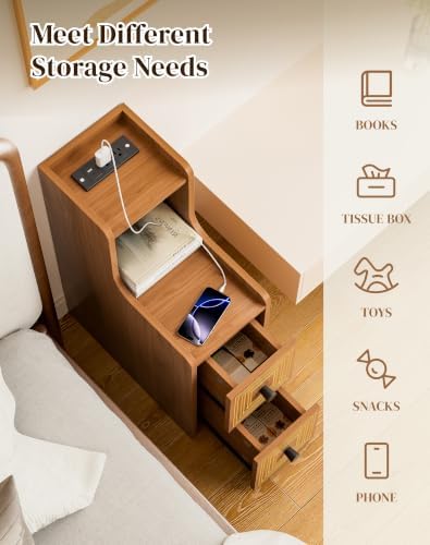 Narrow End Table Set of 2 with Charging Station