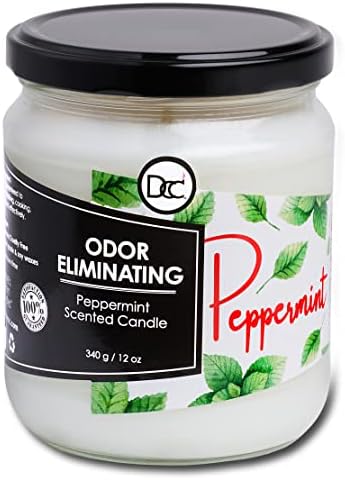 Peppermint Odor Eliminating Highly Fragranced Candle - Eliminates 95% of Pet, Smoke, Food, and Other Smells Quickly - Up to 80 Hour Burn time - 12 Ounce Premium Soy Blend