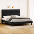 GRUSIGN Queen Size Platform Bed Frame with Velvet Headboard, Adjustable Height Wooden Slats Support, Upholstered Mattress Foundation, Fits Mattress or Mattress with Box Spring, Easy Assembly, Black