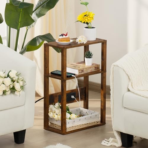 YUFAM 3-Tier Narrow Bedside Table Set 2 for Small Spaces, Skinny Nightstand