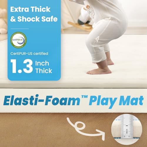 1.3" Thick Baby Play Mat for Floor,79x118 Large Memory Foam Tummy Time Mat