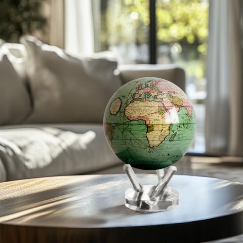 Antique Terrestrial MOVA Globe 4.5" – Green Vintage Map, Solar Powered Rotating Desktop Globe, Classic Decorative Gift