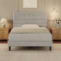 GRUSIGN Full Size Bed Frame with Linen Fabric Headboard, Adjustable Height Upholstered Platform Bed Frame with Wooden Slats, Easy Assembly, Dark Grey