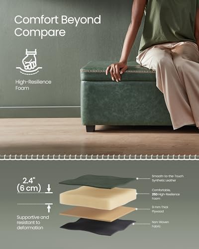 VASAGLE Storage Ottoman Bench with Stitching, PU Leather, Entryway Bedroom