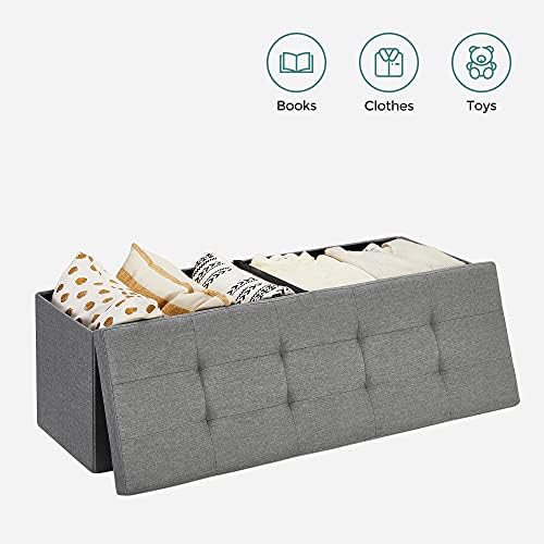 SONGMICS 43.3 Inches Storage Ottoman, Foldable Bench with Flipping Lid