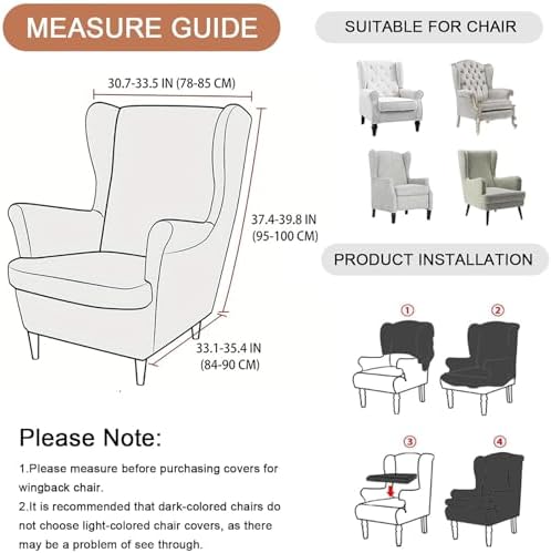 HAOYONG 2 Piece Wingback Chair Covers Stretch Wing Chair Slipcover Jacquard Wing Back Chair Covers with Arms Washable Spandex Fabric Armchair Cover Protection Furniture for Living Room and Bedroom