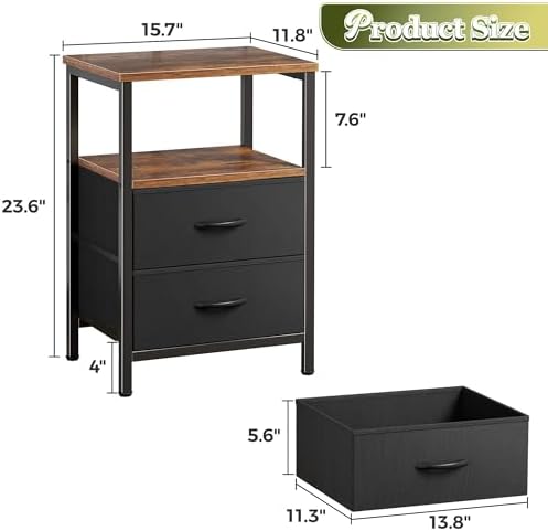 Huuger Night Stand Set of 2, Nightstand with 2 Drawers, Bedside Table