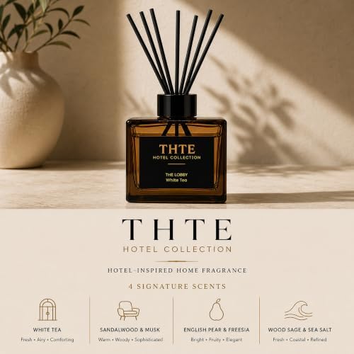 Hotel Reed Diffuser Set, 6.7 fl oz, English Pear and Freesia with Melon, Bergamot, Rose, Amber and Musk, Long-Lasting Home Fragrance for Bedroom, Living Room and Office