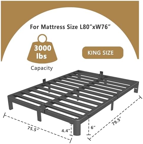 ITIMIDI 6 Inch King Platform Bed, Heavy Duty Steel, No Box Spring, Black