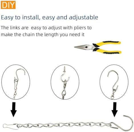 YINGFENG 197 Inch DIY Silver Hanging Basket Chains, Adjustable Length, Decorative Metal Chain with Hooks for Hanging Bird Feeders, Planters, Ornaments