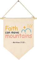 Christian Bible Verses Art-Scripture Flag Sign Gift for Baby Newborn Boys Girls Kids-Banner Pennant Wall Decor Present for Nursery Bedroom Playroom -Baby Gift Shower-Faith Can Move Mountains