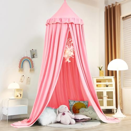 Kertnic Decor Princess Canopy for Girls Bed, Soft Smooth Playing Tent Canopy Room Decoration Castle, Dreamy Mosquito Net Bedding, Reading Nook Canopies in Home (Nordic Pink)
