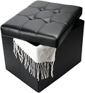 Bsketa Storage Ottoman Bench,17 Inch Folding Leather Foot Rest Stools,Black