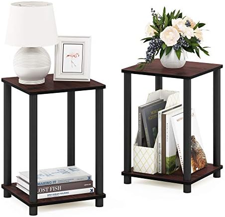 Furinno Turn-N-Tube Toolless 2-Tier Side Table Set of 2, Cherry Oak