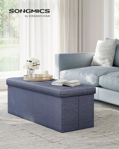 SONGMICS 43.3 Inches Folding Storage Ottoman Bench, Load 660 lb