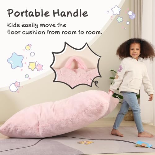 MOMCAYWEX 3-in-1 Kids Bean Bag Chair, Giant Pillow Floor Cushion, 35" x 50" x 10", Pink
