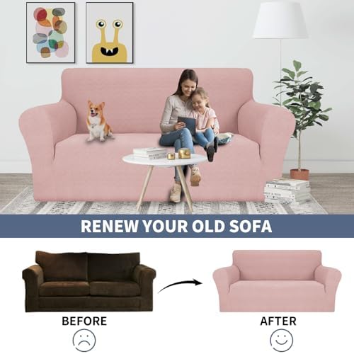 JIVINER Stretch Armchair Slipcovers, 1 Piece Chair Sofa Covers 1 Seater Couch Covers with Elastic Bottom for Kids, Pets (Dusty Pink, Chair)