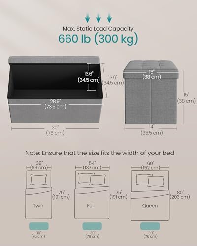 SONGMICS 30 Inches Folding Storage Ottoman Bench, Load 660 lb
