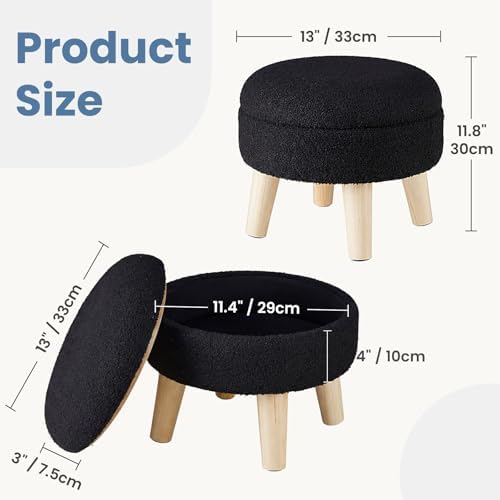 DUMOS Small Storage Ottoman Foot Stool, Round Foot Rest for Living Room
