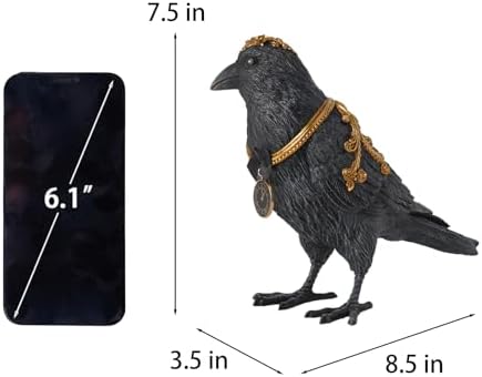 Cynkeyee Gothic Raven Crow Resin Statue - Halloween Decor Figurines 7.5IN