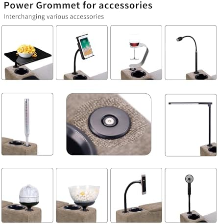 Removable Sofa Armrest, Dual Cup Holders Large Size Multifunctional Couch Caddy Storage Arm Rest with Power Wireless Charging Stand & LED Reading Light for Sofa Middle Seat Parts