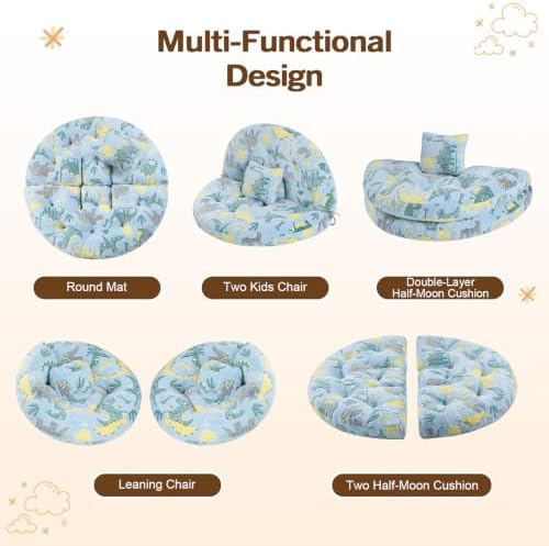 blue page Round Floor Cushions for Kids, 5-in-1 Kids Play Mat 5.9 in Thick