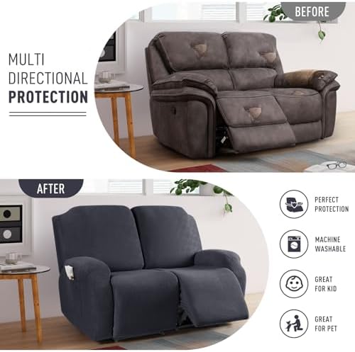 KinCam Oversized Loveseat Recliner Covers, Reclining Cover, Charcoal Gray