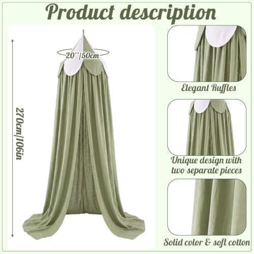 Bed Canopy with Scalloped Edge, 2 Panel Striped, Green