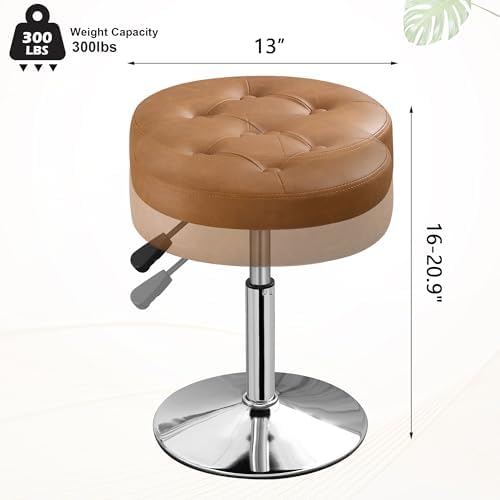 Brown Swivel Vanity Stool Vanity Chair for Makeup Room Adjustable Ottoman