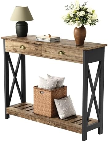 ChooChoo Farmhouse Console Table with Drawer for Entryway with X Supports
