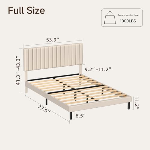 Full Velvet Bed Frame with Vertical Channel Tufted Headboard Beige