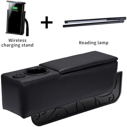 Sofa Armrest with Cup Holder, PU Leather Multifunctional Couch Arm Rest Insert, Removable Couch Caddy with Storage, Equipped with LED Reading Light & Wireless Charge Stand