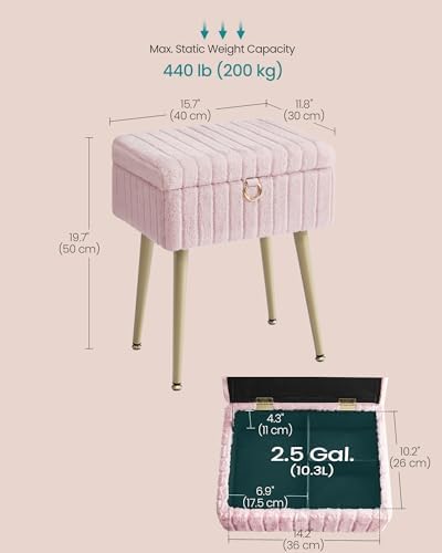 SONGMICS Vanity Stool Chair with Storage, Metal Legs, Max. Load 440 lb