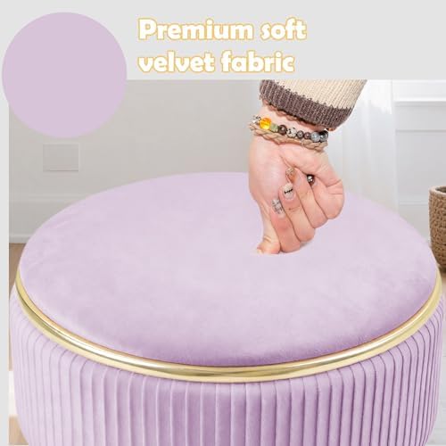 Adjustable Vanity Stool, Velvet Makeup Stool with Storage Purple