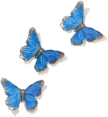 GUSFREUD 3D Butterfly Wall Decor Set – Resin Wall Decor for Living Room, Bedroom, Bathroom, Dining Room, Outdoor and Gallery Walls - Antique Blue - Set of 3