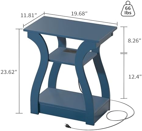 FROMJBEST End Tables Living Room, End Table with Charging Station Navy Blue