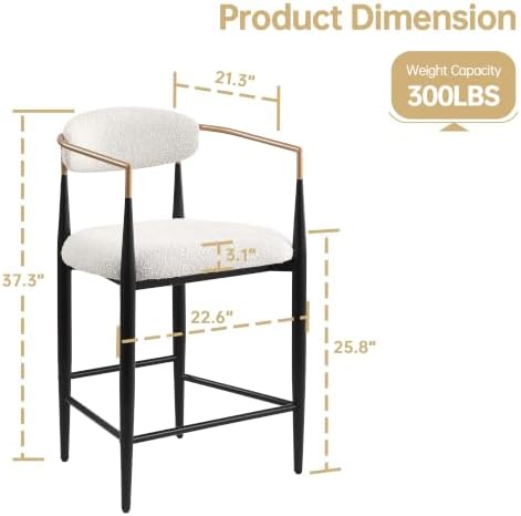 Morden Fort Counter Height Bar Stools Set of 4 with Gold Arms, Cream Boucle