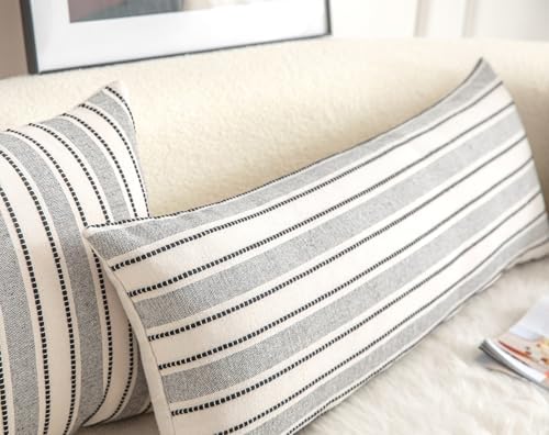 Cethom Decorative Boho Lumbar Pillow Covers, Modern Farmhouse Couch Pillowcase, 14 x 36 Long Accent Body Throw Pillow Covers, Sofa Bed Living Room Decor Cushion Case, Black and Beige, Pack of 1