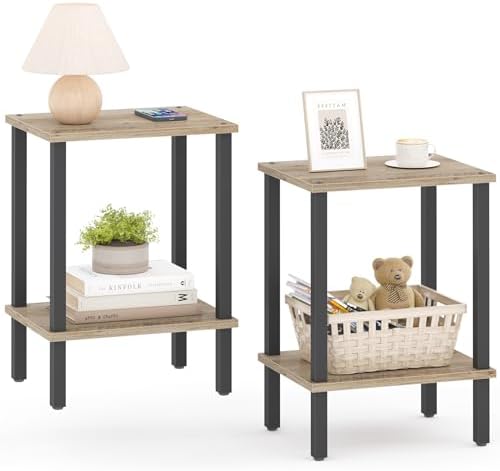 TUTOTAK End Table, Set of 2, Side Table, Nightstand, 2-Tier Storage Shelf