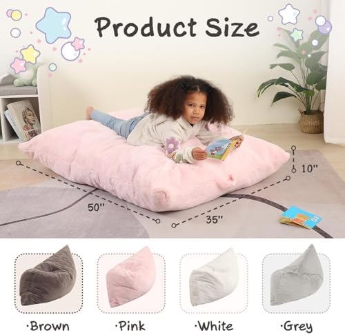 MOMCAYWEX 3-in-1 Kids Bean Bag Chair, Giant Pillow Floor Cushion, 35" x 50" x 10", Pink