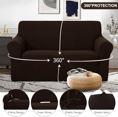 U-NICE HOME Loveseat Cover Stretch Couch Cover Sofa Slipcover, Chocolate