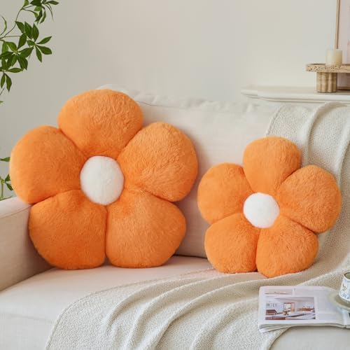 Zlgkjk Flower Pillows, Decorative Throw Pillow with Soft Plush for Couch Bed, Cute Daisy Pillow Cushion Home Decor Floral Throw Pillow (Orange, 19.6 Inches)