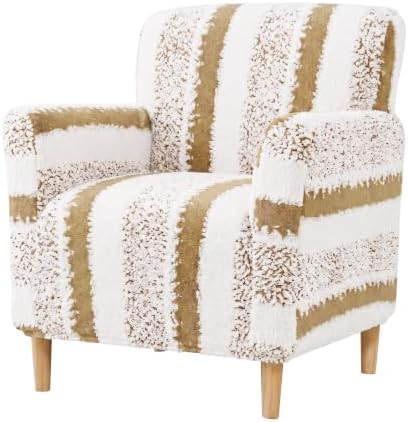 Striped Sherpa Armchair Slipcover, Stretch Plush Pet Friendly Accent Chair Cover with Elastic Bottom, Machine Washable Furniture Protector for Small Banquet Armchair