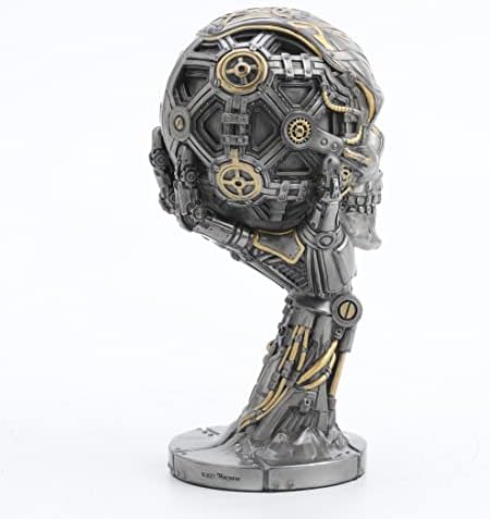Veronese Design 7 1/8" Steampunk Thinker Statue Mechanical Skull Sculpture Metallic Finish