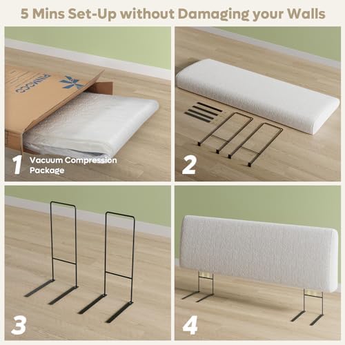 Pinmoco 4.7" Upholstered Headboard for King Size Bed, Height Adjustable and Ergonomic Headboard, Easy Assemble, Sturdy and Durable, Teddy Velvet, Beige