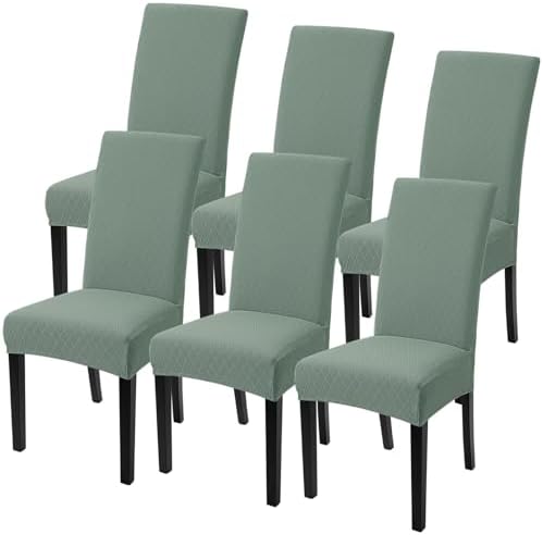 SearchI Dining Room Chair Covers Set of 6, Stretch Jacquard Parsons Chair Slipcovers Removable Washable Kitchen Chair Protector Cover for Dining Room, Hotel, Ceremony (Sage Green Rhombus)